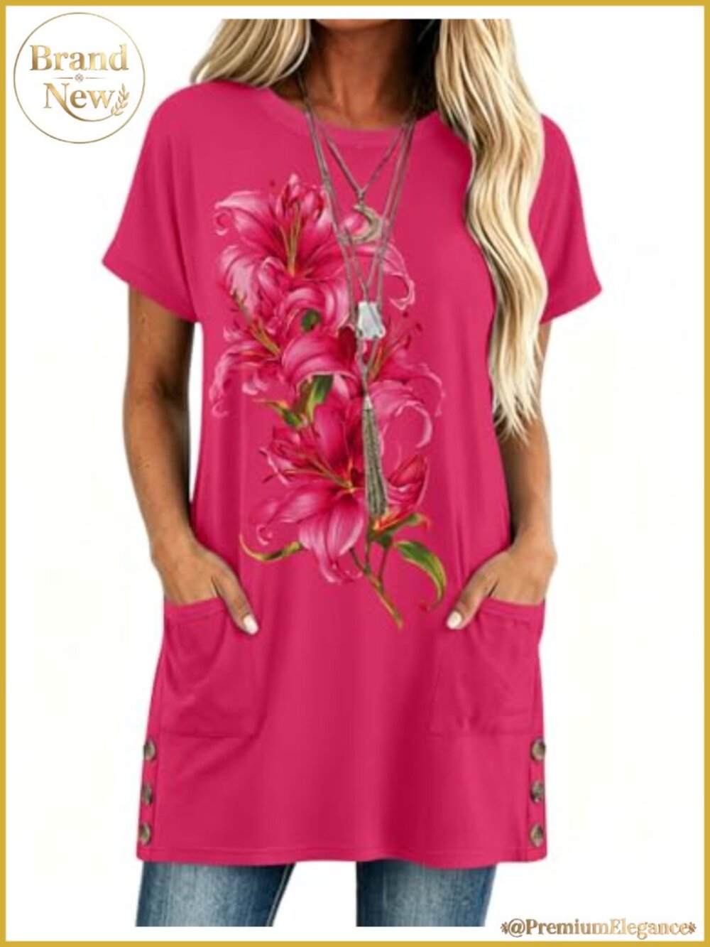 Womens Tunic Tops for Leggings with Pockets Short Sleeve Side Buttons Casual